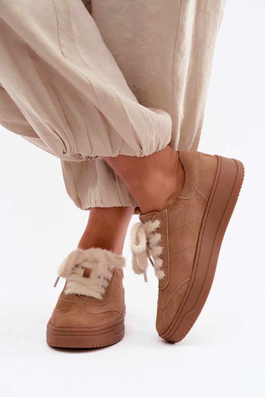 Faux suede sneakers met bont en veters Kobbo 79655 bruin