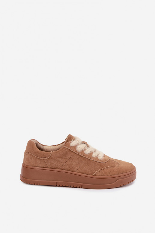 Faux suede sneakers met bont en veters Kobbo 79655 bruin
