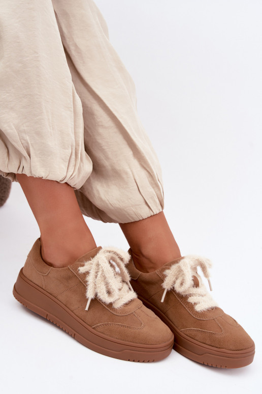 Faux-Suede-Sneaker mit Fell und Schnürsenkeln Kobbo 79655 braun
