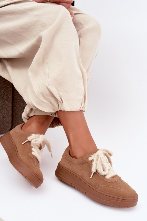 Faux suede sneakers met bont en veters Kobbo 79655 bruin