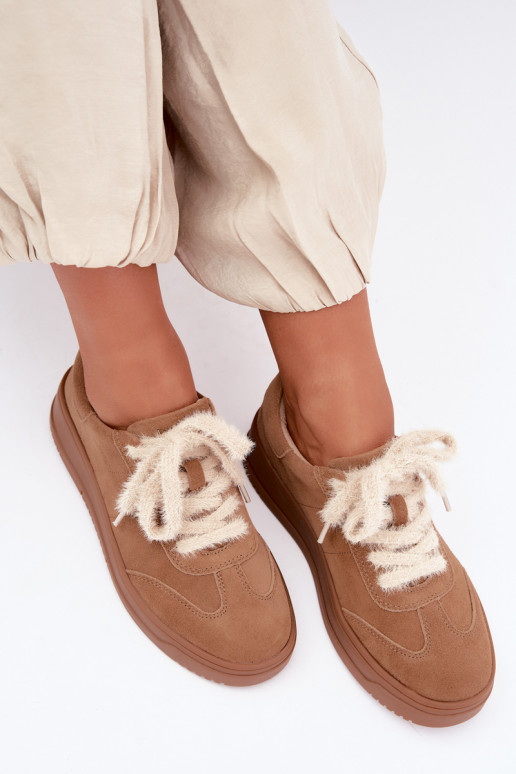 Baskets en faux daim avec fourrure et lacets Kobbo 79655 marron