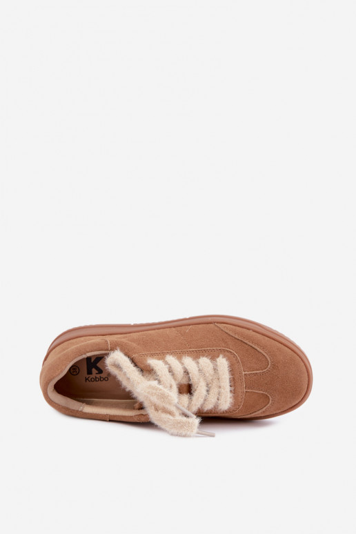 Faux-Suede-Sneaker mit Fell und Schnürsenkeln Kobbo 79655 braun