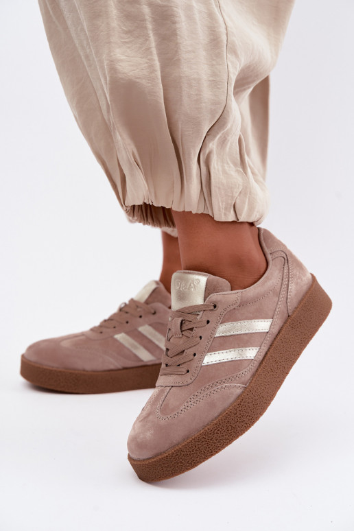 Leder Damen Sneakers mit Plattform D&A LR62-7107 sandfarben