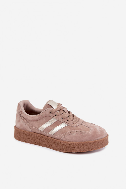 Leren dames sneakers met platform D&A LR62-7107 zandkleurig