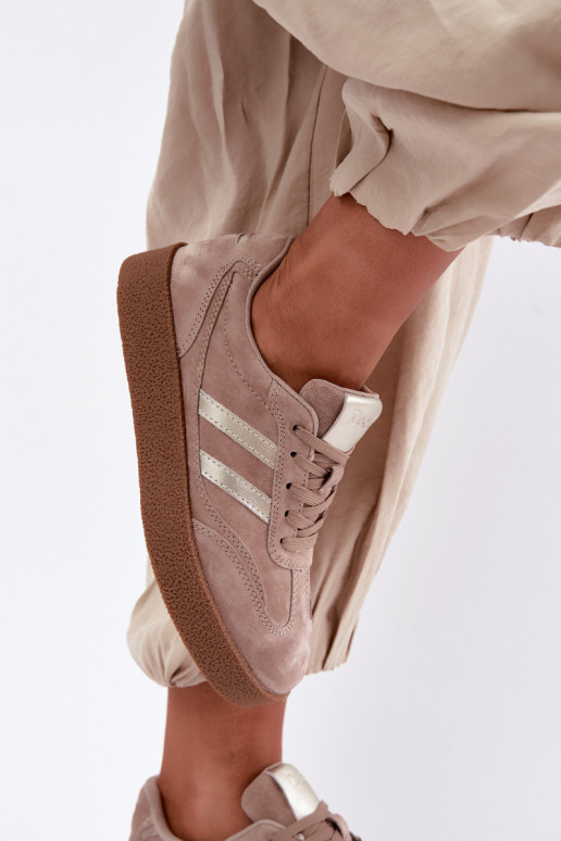 Baskets en cuir pour femmes avec plateforme D&A LR62-7107 sable