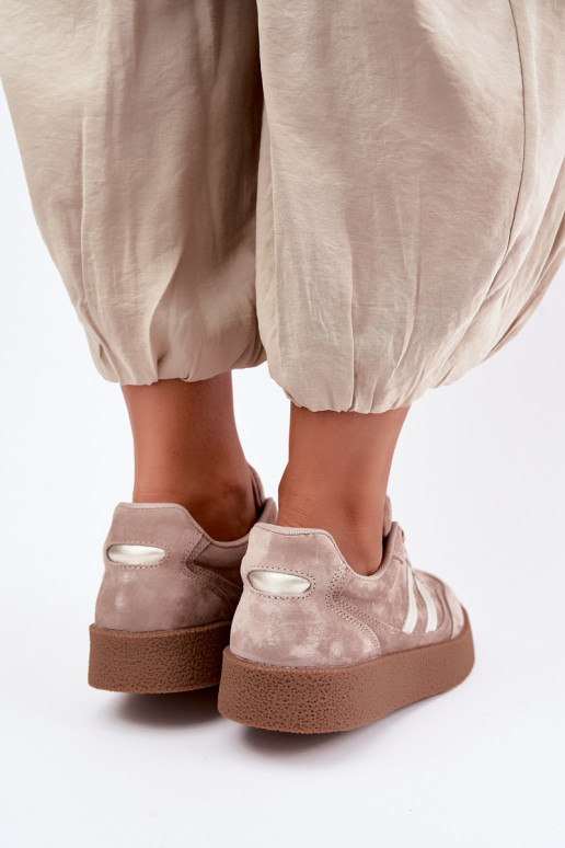 Leren dames sneakers met platform D&A LR62-7107 zandkleurig