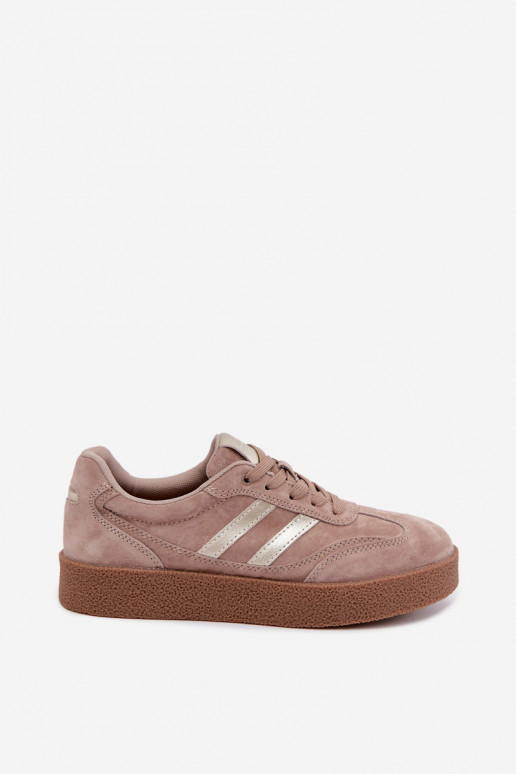 Leder Damen Sneakers mit Plattform D&A LR62-7107 sandfarben