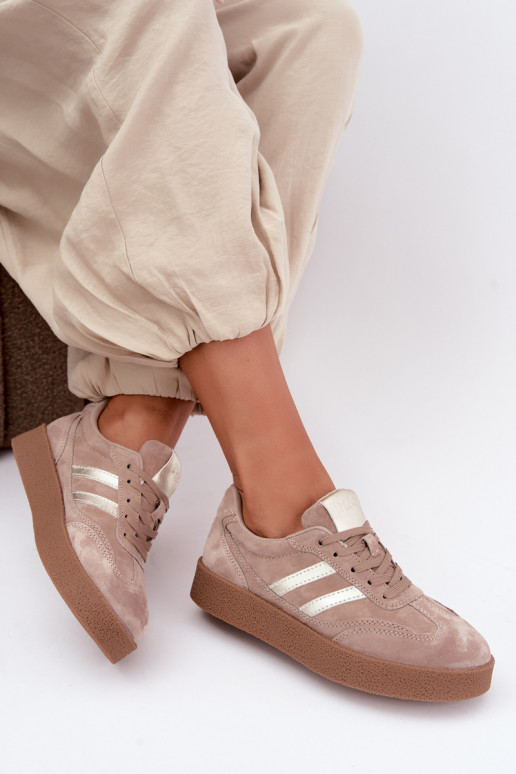 Leder Damen Sneakers mit Plattform D&A LR62-7107 sandfarben