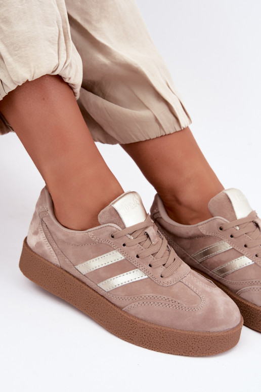 Leder Damen Sneakers mit Plattform D&A LR62-7107 sandfarben