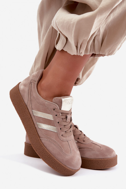 Leren dames sneakers met platform D&A LR62-7107 zandkleurig