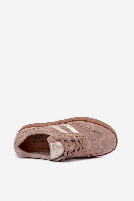 Leren dames sneakers met platform D&A LR62-7107 zandkleurig