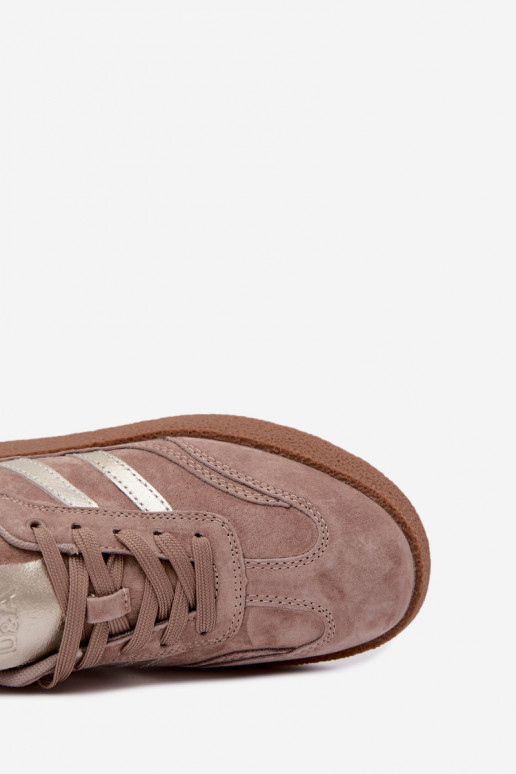 Leren dames sneakers met platform D&A LR62-7107 zandkleurig