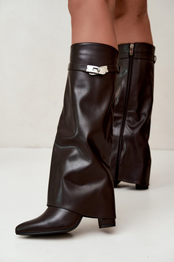 Bottes hautes pour femmes avec tige cousue et talons chocolat Salia 2