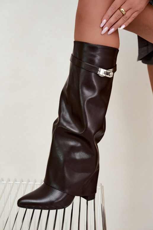 Bottes hautes pour femmes avec tige cousue et talons chocolat Salia