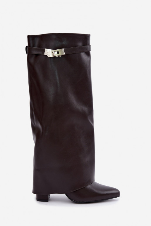 Bottes hautes pour femmes avec tige cousue et talons chocolat Salia