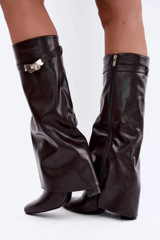 Bottes hautes pour femmes avec tige cousue et talons chocolat Salia