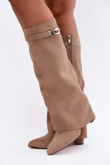 Bottes hautes pour femmes avec tige cousue et talons sable Salia 2