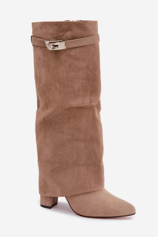 Bottes hautes pour femmes avec tige cousue et talons sable Salia