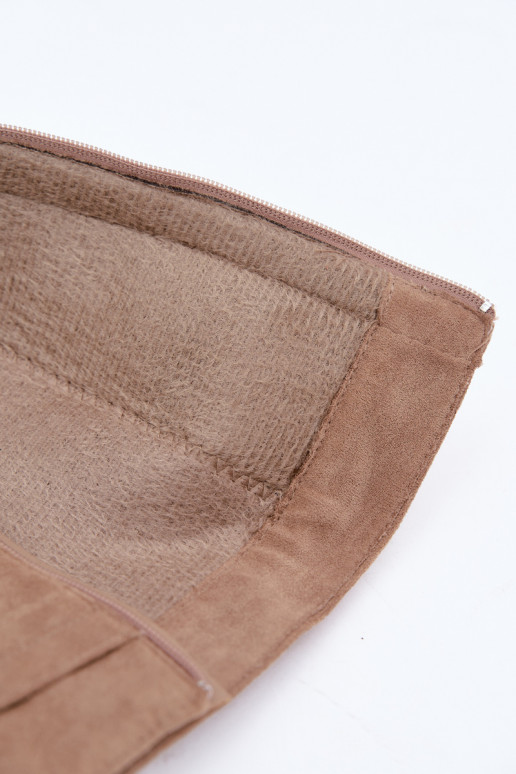 Warme dames lange laarzen met gestikte schacht en hakken zandkleurig Salia