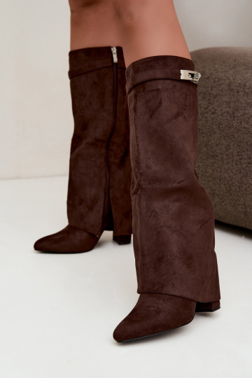 Wärmende Damenstiefel mit genähtem Schaft und Absätzen schokoladenbraun Salia 2