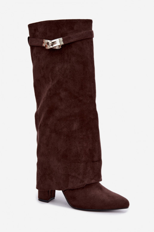 Bottes hautes pour femmes avec tige cousue et talons chocolat Salia