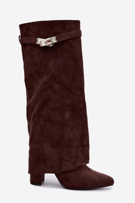Bottes hautes pour femmes avec tige cousue et talons chocolat Salia