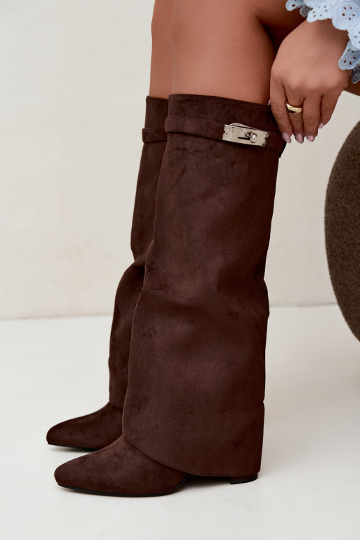 Bottes hautes pour femmes avec tige cousue et talons chocolat Salia