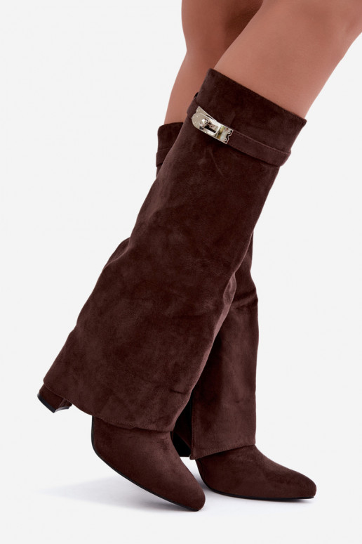 Bottes hautes pour femmes avec tige cousue et talons chocolat Salia