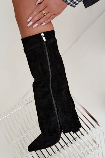 Bottes hautes pour femmes avec tige cousue et talons noirs Salia 2