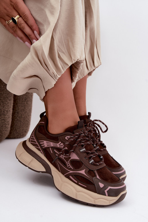 Sportieve schoenen met platform chocolade INanda