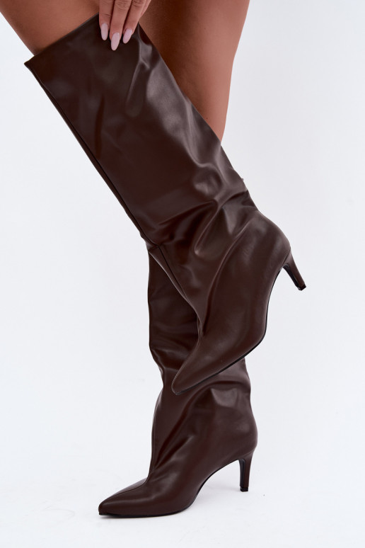 Bottines chaudes pour femmes à talons fins chocolat Olivienne