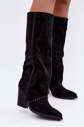 Bottes hautes pour femmes style cowboy à talon bloc en noir Noeline 2