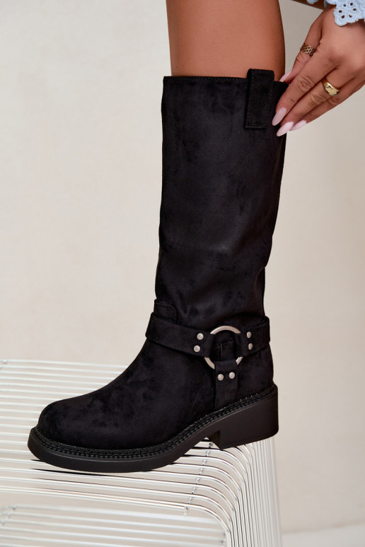 Bottes hautes pour femmes avec détails décoratifs en noir Morla