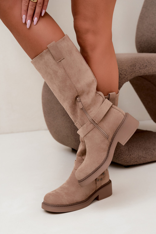 Damen-Kniehohe Stiefel mit dekorativen Details in Sand Morla