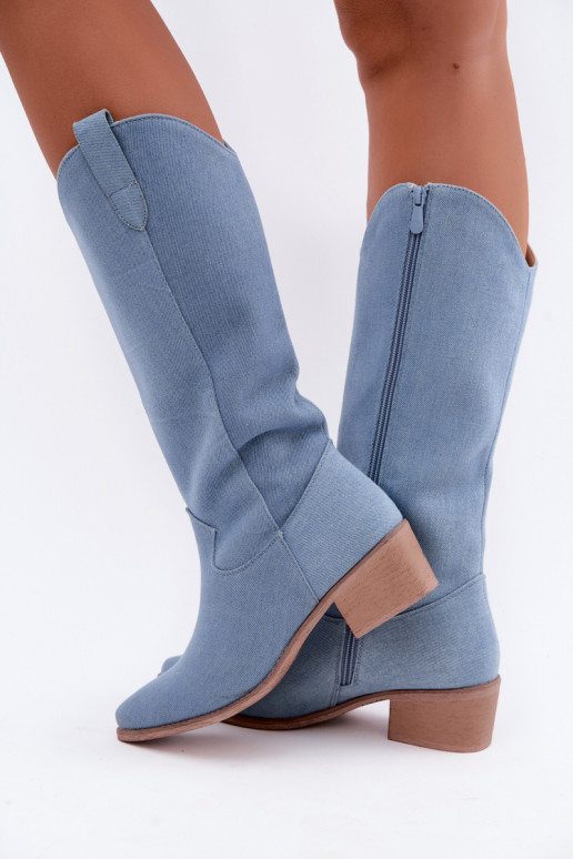 Bottes hautes pour femmes style cowboy avec talons en denim Zareya