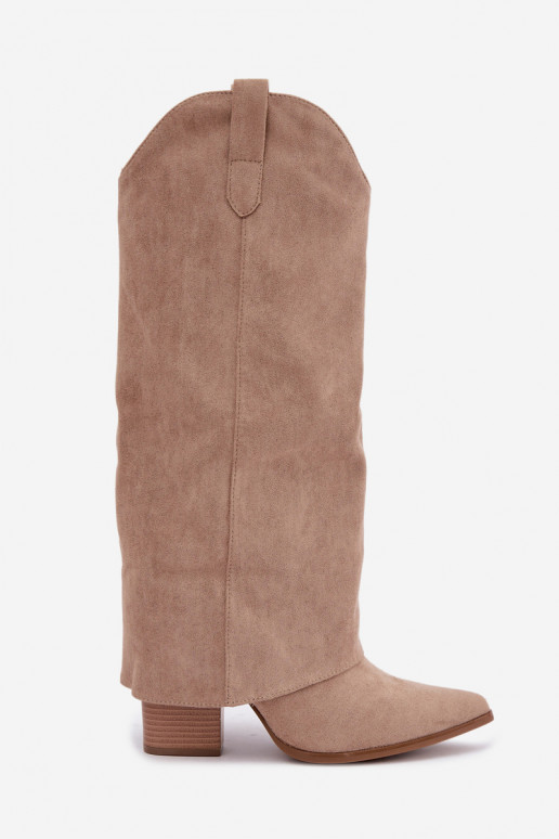 Bottes hautes pour femmes style cowboy avec talons en sable Kalena