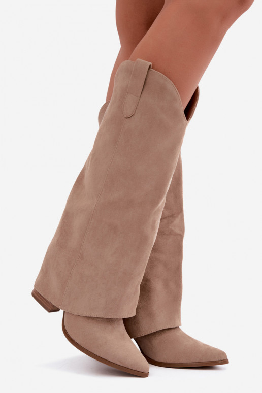 Bottes hautes pour femmes style cowboy avec talons en sable Kalena