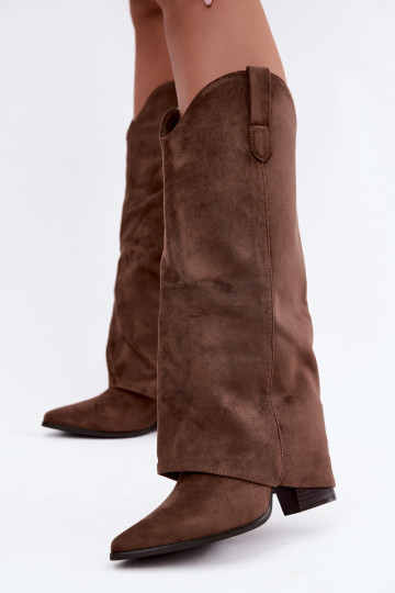 Bottes hautes pour femmes style cowboy avec talons en brun Kalena 2