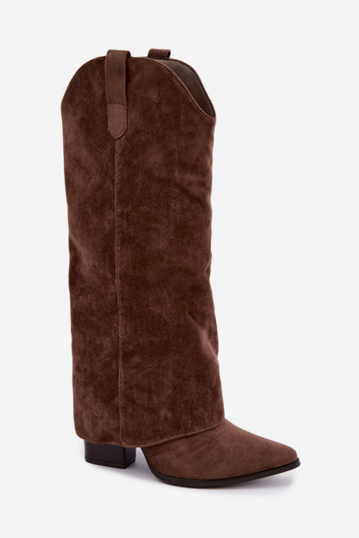 Damen-Kniehohe Cowboy-Stiefel mit Absatz in Braun Kalena