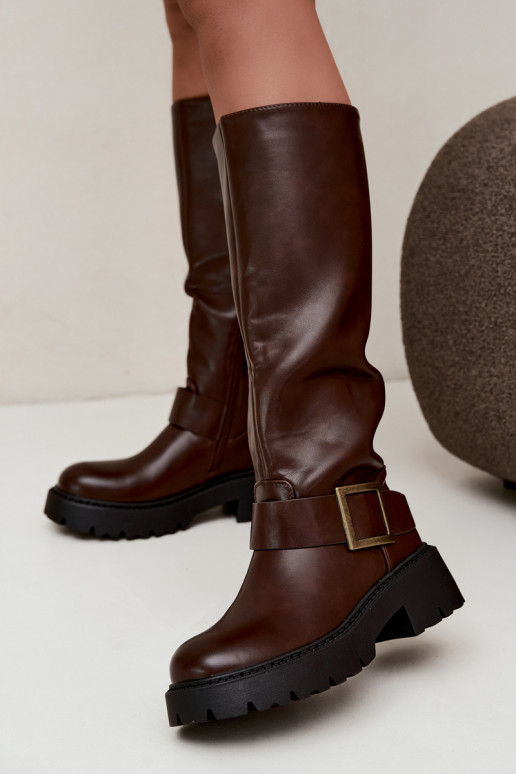 Bottes hautes pour femmes isolées avec boucles en brun Glena