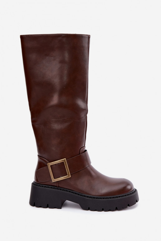 Bottes hautes pour femmes isolées avec boucles en brun Glena