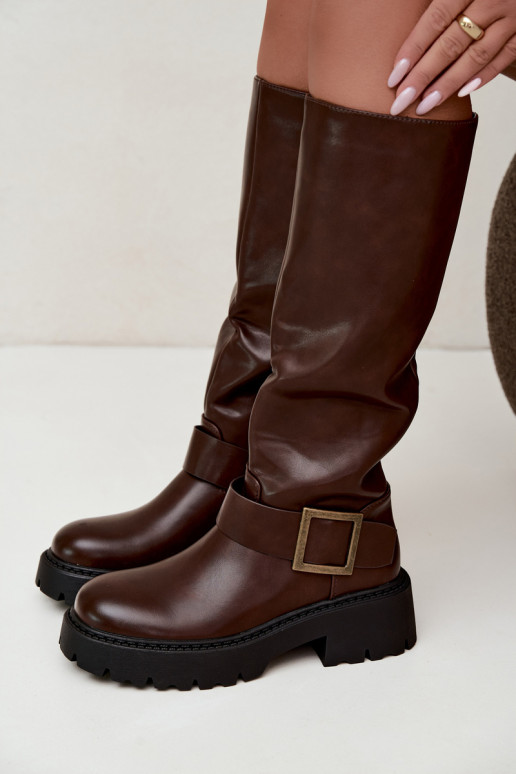 Bottes hautes pour femmes isolées avec boucles en brun Glena
