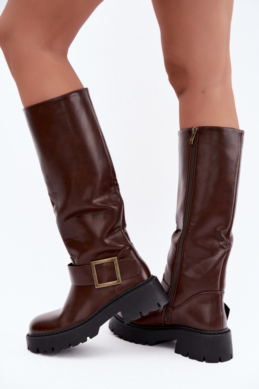 Bottes hautes pour femmes isolées avec boucles en brun Glena