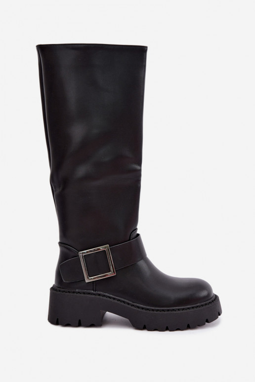 Bottes hautes pour femmes isolées avec boucles en noir Glena