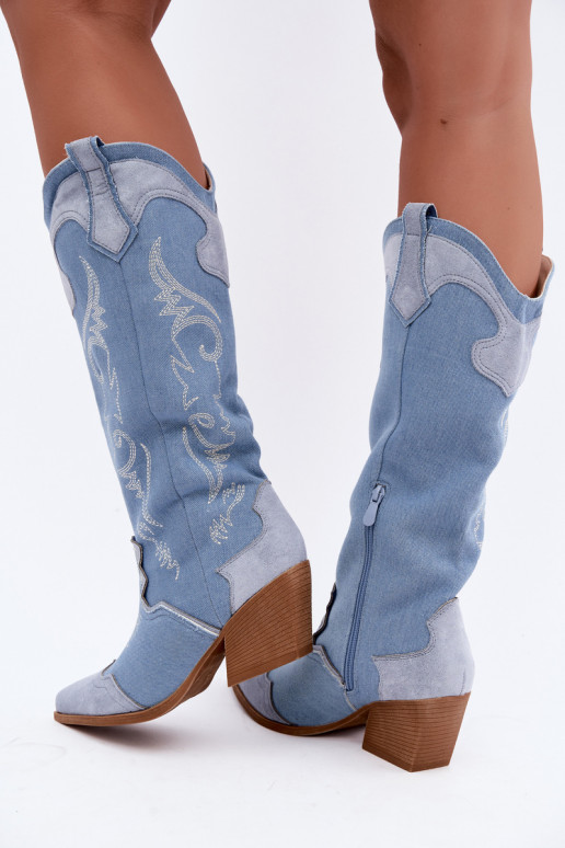 Bottes hautes pour femmes style cowboy avec talons en denim Talora