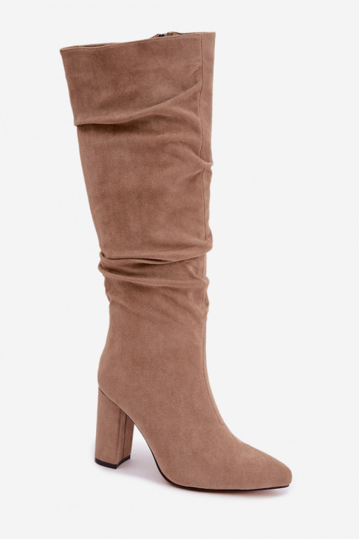 Damen isolierte Kniehohe Stiefel mit Absatz und Rüschen in Sand Imelia