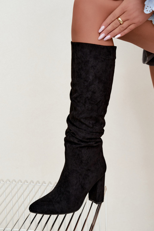 Damen isolierte Kniehohe Stiefel mit Absatz und Rüschen in Schwarz Imelia