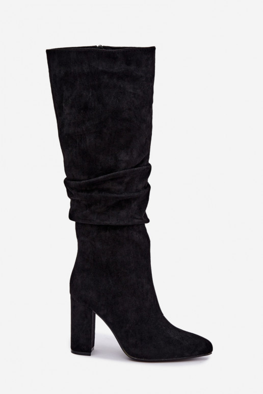 Damen isolierte Kniehohe Stiefel mit Absatz und Rüschen in Schwarz Imelia