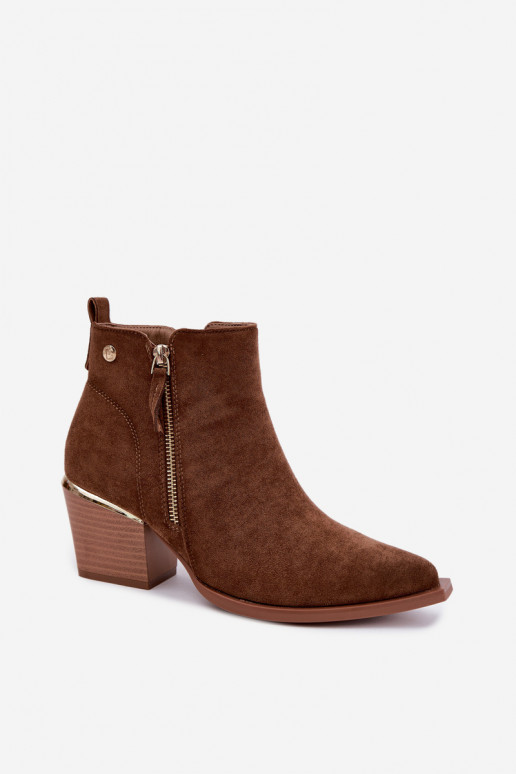 Dames cowboy-stijl enkellaarsjes met decoratieve rits in bruin Jarelia