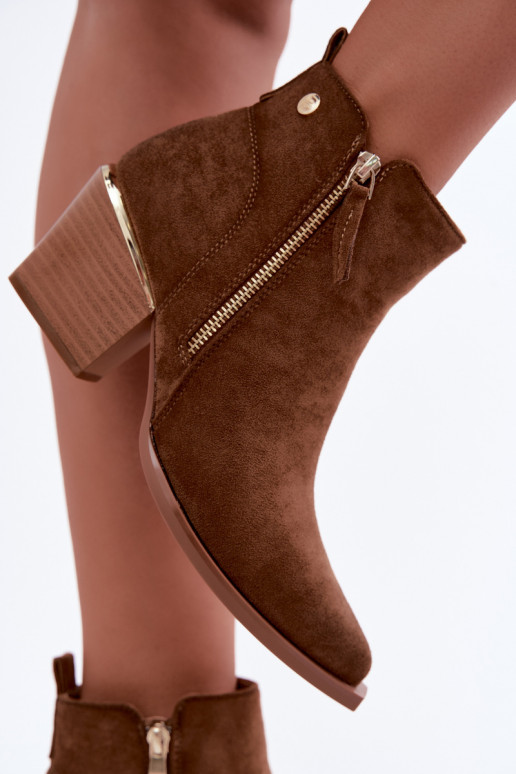Dames cowboy-stijl enkellaarsjes met decoratieve rits in bruin Jarelia